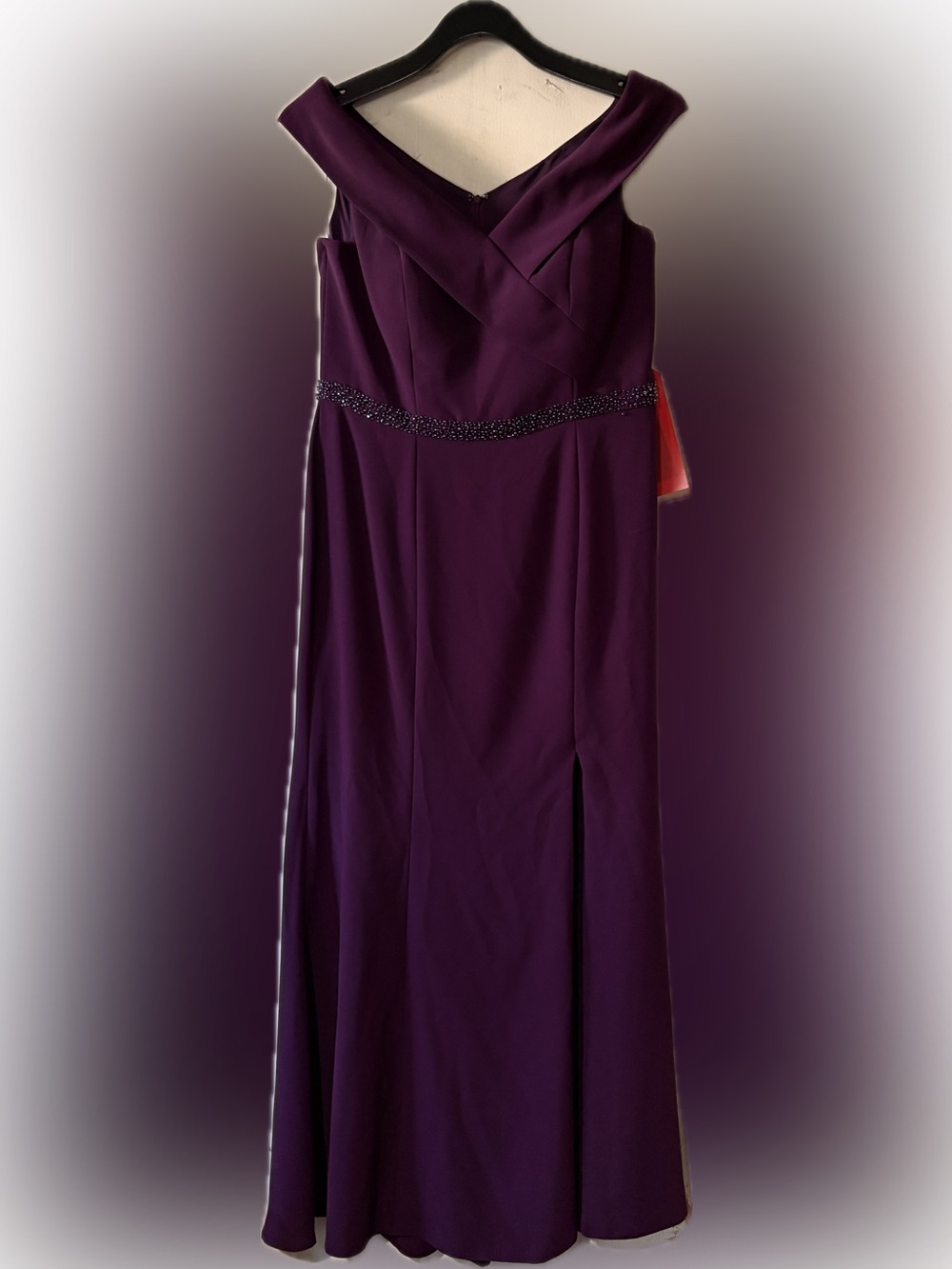 Women's Purple Beaded Waist Evening Gown